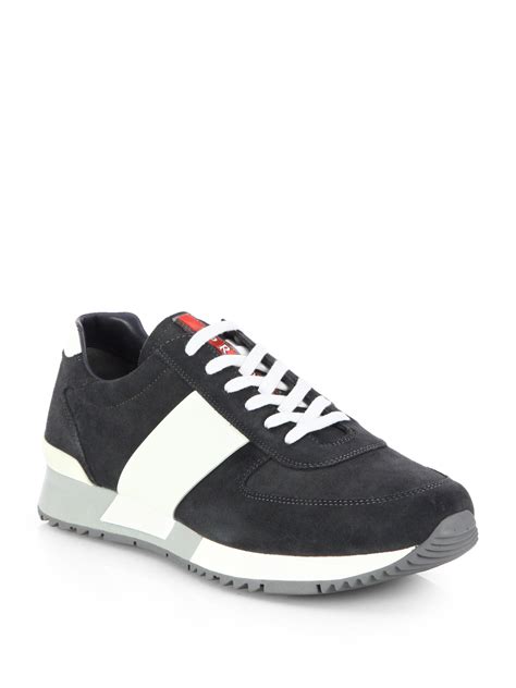 prada sneakers navy|Prada suede sneakers.